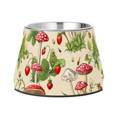 Imagem de SEHANY Tigelas para cães de ervas e cogumelos antiderrapante de aço inoxidável com fundo de borracha para evitar tombamento, tigelas elevadas para comida e água quadriculadas para cães e gatos