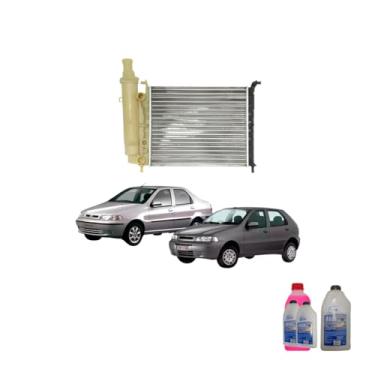 Imagem de Kit Radiador Palio 97> c/Ar + Aditivo Radiador Visconde Rosa Pronto Uso + Água Desmineralizada
