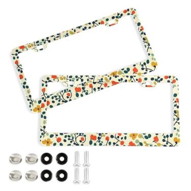 Imagem de SEHANY Molduras de placa de licença de flores florais coloridas, capas de moldura de placa de carro de alumínio à prova de ferrugem com orifícios elípticos e parafusos serve para veículos padrão dos