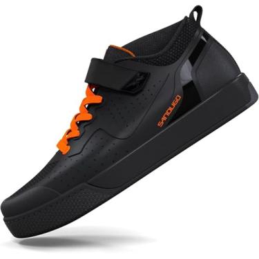 Imagem de Tênis de ciclismo masculino para ciclismo de montanha MTB, adequado para ciclismo de montanha Downhill, Enduro bicicleta ergométrica, compatível com pedais de 2 parafusos Peloton Shimano SPD, Preto/laranja, 13