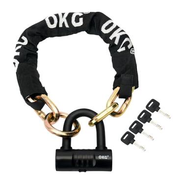 Imagem de OKG Cadeado de bicicleta resistente, preto, 3,6 kg, 0,8 m x 1/2 pol (1/2 pol.) Combo de corrente à prova de corte grosso 18 mm Small U Lock, ideal para motocicletas, ATVs, ciclomotores ou segurança de