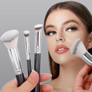 Imagem de 3 peças/conjunto de pincéis de contorno de base - pincel de base, corretivo e blush, pincel Kabuki para contorno de nariz sob os olhos para misturar creme líquido, esculpir, realçar