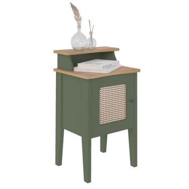 Imagem de Mesa Lateral Retangular Charlotte 1 PT Verde Menta e Carvalho - Modern
