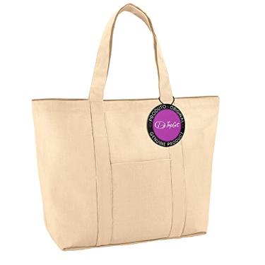 Imagem de Sacola Ecobag em Algodão com Bolso Frontal e Interno Posh TopGet (Natural)