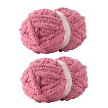 Imagem de Fio de chenille grosso vermelho rosa para crochê, fio grosso de pelúcia para cobertores de tricô à mão, fio volumoso super macio para projetos de bricolage, pacote com 2
