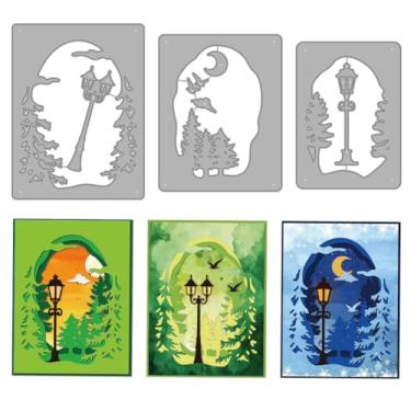 Imagem de MAYJOYDIY Lâmpada de rua matrizes de corte de metal para borda de floresta, estêncil, modelo vintage de gravação em relevo para artesanato em papel faça você mesmo, fazer cartões, álbum de recortes