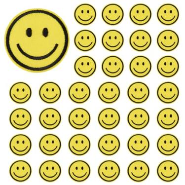 Imagem de DICOSMETIC 30 peças de adesivos amarelos sorridentes rosto feliz costurar em ferro no remendo 5,2 cm aplique bordado bonito aplique de reparo para roupas, chapéus, camisas, sapatos, jeans, bolsas