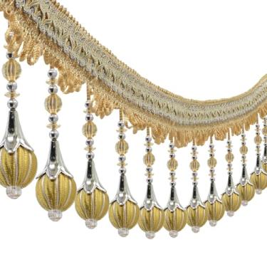 Imagem de Acabamento de franja com franja de 3 metros para cortinas, abajures, estofados e enfeites de costura - Corte de cortina de tecido decorativo (ouro)