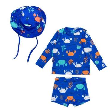 Imagem de Conjunto Menino Blusa Sunga Forrada + Chapéu Proteção Solar - Fofotinh