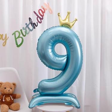 Imagem de Balões digitais de 101 cm rosa com números auto-permanentes de folha gigante Mylar grande número 10 para decorações de aniversário de aniversário (azul 9)