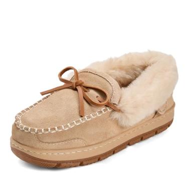 Imagem de Dearfoams Pantufa feminina de mocassim de xearling australiano genuíno - Gladstone para uso interno e externo, Arena, 37