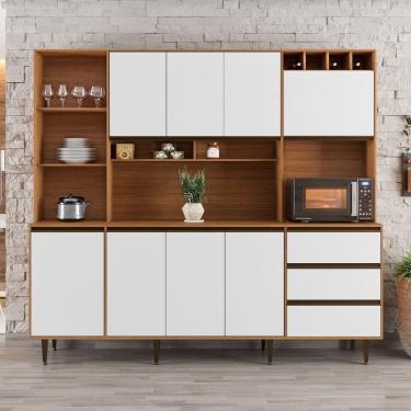 Imagem de Armário De Cozinha Completa 8 Portas 3 Gavetas Itália Madeirado/off White