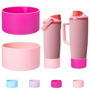 Imagem de LONPARRY Pacote com 2 botas de silicone para Owala FreeSip Sway 1,134 g e garrafa e copo de 850 g - Bota protetora inferior antiderrapante para acessórios Owara Capa protetora (cravo + rosa)