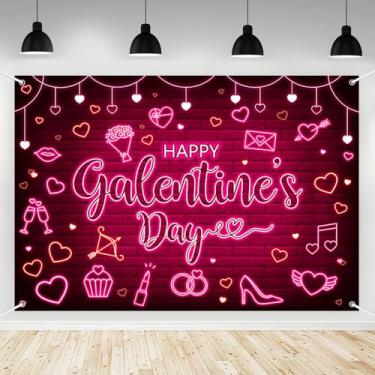 Imagem de AIBIIN 2,1 x 1,5 m Pano de fundo para o dia das Galentinas rosa neon Happy Galentines Day Banner Decorações para meninas Happy Galentine's Party Decorações de pano de fundo fotografia para Lady Photo