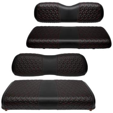 Imagem de SAMXOMAP Capas de assento de carrinho de golfe dianteiras e traseiras para Club Car DS 2000.5+ almofada de assento padrão, EZGO vinil couro conjunto acessórios de substituição, sem grampos, preto (4