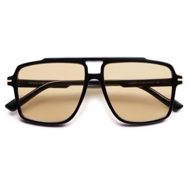 Imagem de VANLINKER Óculos de sol aviador quadrados grandes e modernos polarizados para mulheres e homens 2025 óculos de sol retrô VL9853, Armação preta, lente amarela, G