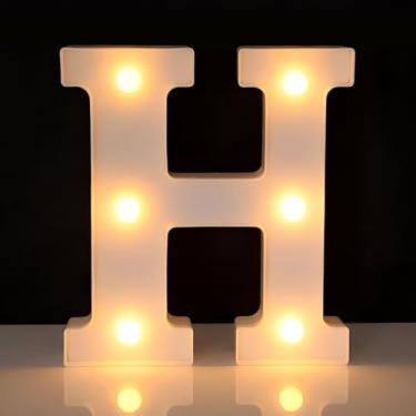 Imagem de Letreiro de LED com letra H, letreiro iluminado do alfabeto para decoração de casa, decorações de festa de casamento de aniversário - H branco