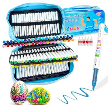 Imagem de Guangna Marcadores de tinta acrílica de 120 cores, canetas de tinta acrílica com ponta de pincel para pintura de abóbora, arte de Natal, pintura rupestre, madeira, vidro, cerâmica, tela, pedra