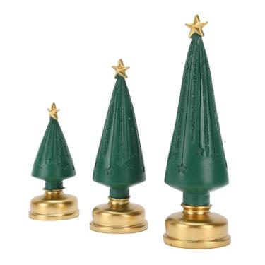 Imagem de GLOGLOW Árvore de Natal de Mesa de 3 Peças Com Luzes LED Cintilantes, Estatuetas de árvore de Natal de Resina Verde para Decoração de Jardim Doméstico, Mini Peça Central Criativa de Férias Com