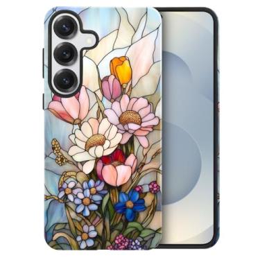 Imagem de heindiy Compatível com Samsung Galaxy S25 Plus, capa brilhante, proteção total, à prova de choque, anti-arranhões, capa de TPU, capas para homens e mulheres - vintage margaridas selvagens tulipas e
