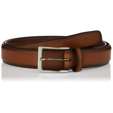 Imagem de Perry Ellis Cinto masculino Portfolio Amigo, couro, bordas costuradas, fivela metálica, versátil, 3,8 cm de largura, Bolsa marrom, 50