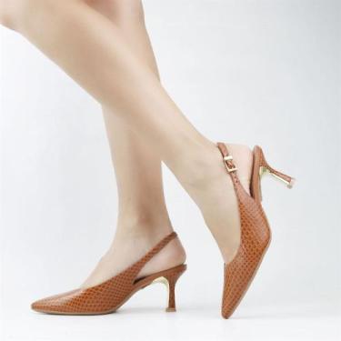 Imagem de Scarpin Salto Fino Slingback - USAFLEX, Doce de leite, 35