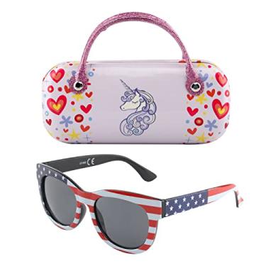 Imagem de KENBO Óculos de sol infantis para meninas com proteção UV, 1 bandeira americana com estojo, Small