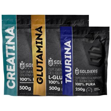Imagem de Kit: Creatina Monohidratada 500g + Glutamina 500g + Taurina 250g - 100% Pura Importada - Soldiers-Unissex