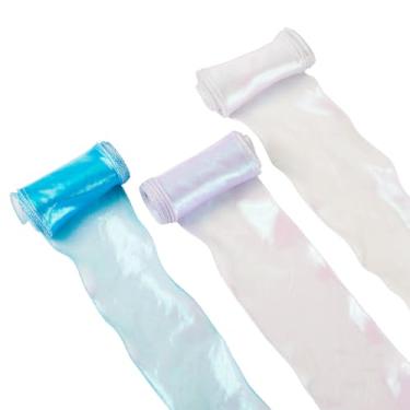 Imagem de Magibeads Fita de chiffon de poliéster de 5 metros com acabamento em tecido sereia de 10 cm para buquês, embrulho de presente de casamento, decorações iridescentes de festa rosa azul