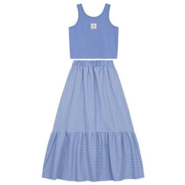 Imagem de Conjunto infantil menina com saia fio tinto Brandili, 6, Azul