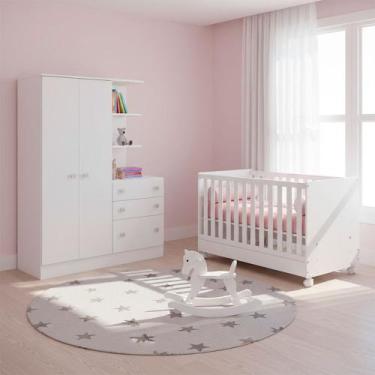 Imagem de Quarto de Bebe Infantil Doce Sonho Berço Vira Cama e Guarda Roupas com