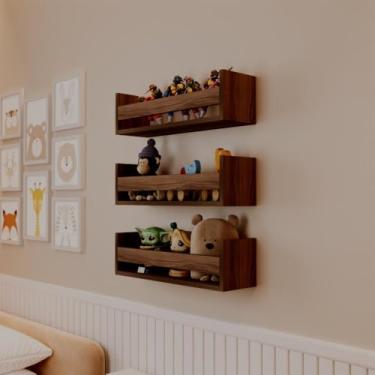 Imagem de Kit 3 Prateleiras Porta Brinquedos Nogal 50 x 12cm Suporte Invisivel