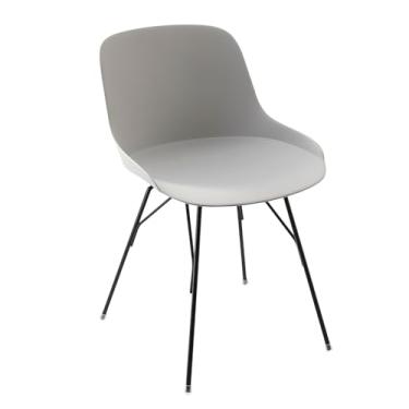 Imagem de LESHI Cadeiras de jantar modernas de plástico com pernas de madeira, cadeiras de cozinha sem braços para salas de jantar, escritórios, restaurante (cinza claro, pacote com 3)