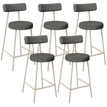 Imagem de Kit 05 Banquetas Baixa Cozinha Sala Jantar Bancada Milão Arena L02 Linho Mescla Chumbo - Lyam Decor