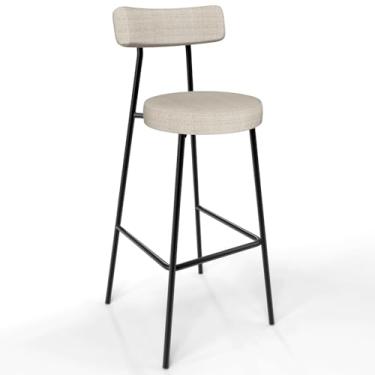 Imagem de Banqueta Alta Bar Cozinha Sala De Jantar Estrutura Em Aço Milão L02 Linho Palha - Lyam Decor