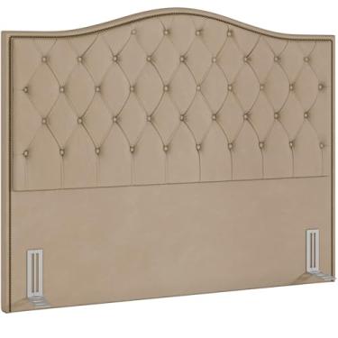 Imagem de Cabeceira Cama Box Casal 140 cm P05 Grécia Veludo Bege - Lyam Decor