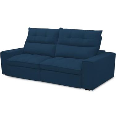 Imagem de Sofá Retrátil Reclinável Para Sala de Estar Living 210cm Dimas F04 Veludo Azul - Lyam Decor