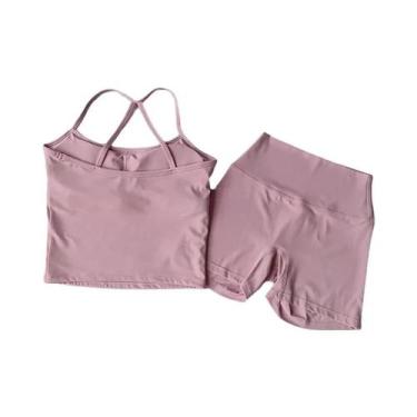 Imagem de Conjunto De Roupas De Exercício Feminino Com Top De Yoga Slim Fit E Sh