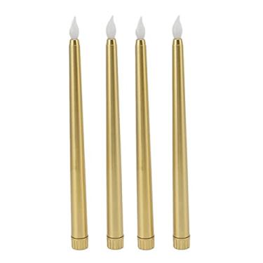 Imagem de Ejoyous 4 Peças de Velas LED, 11 Polegadas Sem Fumaça, Sem Chama, Seguras, Ecologicamente Corretas, Luz Quente, Elétrica, Vela Cônica LED, para Festas, Casamentos, Igrejas, Decoração de (Ouro)