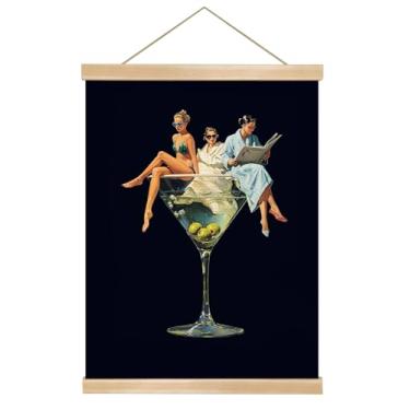 Imagem de You found a duck Arte de parede Martini Girl, pôster vintage de coquetel glamouroso, 35 x 45 cm, estampa em tela de vidro Martini, decoração de parede chique para casa ou bar (Black-Woman04)