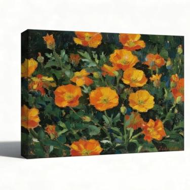 Imagem de Pintura a óleo sobre tela de paisagem de margaridas à beira-mar, flores silvestres costeiras, decoração de casa de campo de praia, arte de parede de natureza impressionista para sala de estar, quarto