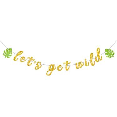 Imagem de Faixa Let's Get Wild, faixa de aniversário com tema animal safári com glitter dourado, guirlanda de despedida de solteira/aniversário, decoração de festa com tema de selva