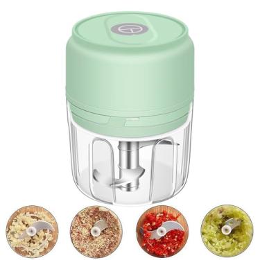 Imagem de Picador de alho elétrico de 250 ml, espremedor de alho portátil, mini processador de alimentos sem fio, picador de alho recarregável para gengibre, pimenta, cebola, carne picada e especiarias (verde)