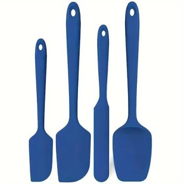 Imagem de Conjunto de espátulas de silicone com 4 peças, panelas antiaderentes resistentes ao calor, utensílios de cozinha de grau alimentício, duráveis e fáceis de limpar - azul