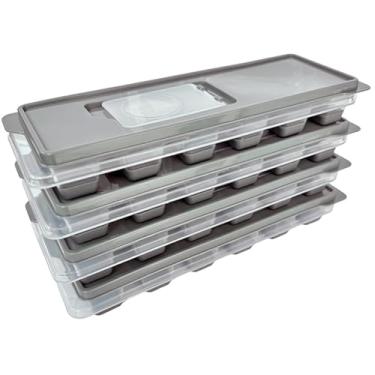 Imagem de Kit 4 Formas de Gelo Silicone com Tampa Enche Fácil (Cinza)