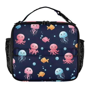 Imagem de Joisal Lancheira colorida com desenho de polvo fofo para mulheres, meninas, lancheira masculina e infantil, lancheira para trabalho, bolsa térmica de alimentos portátil para escola