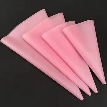 Imagem de Pacote com 4 sacos de confeitar de silicone, sacos de confeitar reutilizáveis de 25/12/40.6 cm para decoração de bolos, acessórios de panificação para biscoitos e cremes, rosa