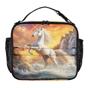 Imagem de Joisal Unicórnio Castelo Arco-íris Lancheira Feminina Isolada, Lancheira para Meninas com Suporte de Garrafa de Água