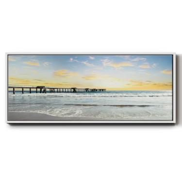 Imagem de Renditions Gallery Píer de decoração de casa emoldurada flutuante no oceano, pôr do sol, impressões e pinturas, arte de pendurar para escritório, quarto, cozinha, moldura branca LT613 de 20,32 cm x