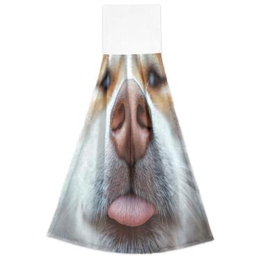 Imagem de Toalhas de mão brancas de cachorro de desenho animado engraçado com laços para pendurar toalhas de chá de forno macias absorventes conjunto de 2, toalha de mão de cozinha fofa 18,2 x 14 polegadas